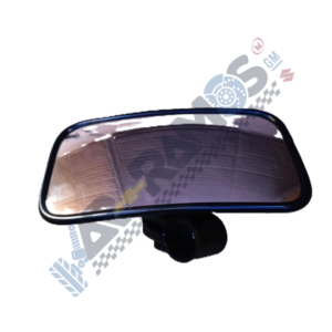 Rearview car mirror with black frame and suction mount attached beneath it