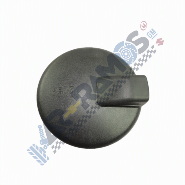 Round black plastic knob with a rectangular grip protruding from its edge