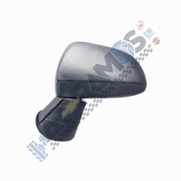 Exterior right-side car side mirror viewed from the outside of the vehicle