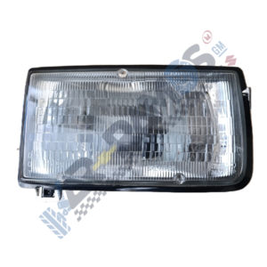 Designer Rectangular car headlight assembly with clear lens and black housing, photographed from front-right side