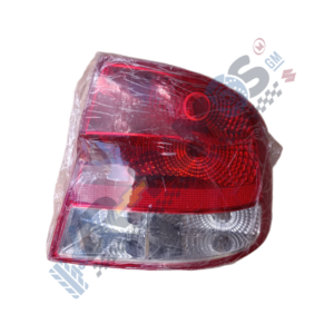 Red and clear car tail light assembly wrapped in protective plastic wrap.