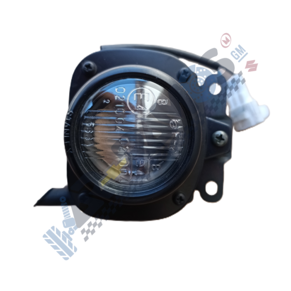 Round automotive auxiliary light (fog/headlight) in a black housing with a mounting bracket and clear lens