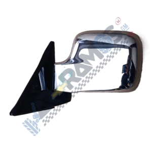 Detached chrome car side-view mirror with black mounting base and housing