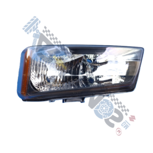 Designer Rectangular car headlight assembly with clear lens and amber side marker, photographed against a plain background.