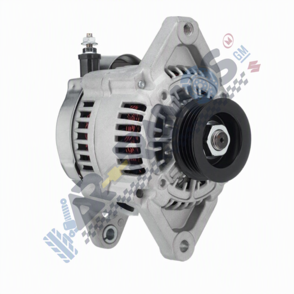 Designer - Autorepuestos Ramos Automotive alternator with black pulley and mounting brackets, used to charge the vehicle battery.