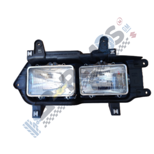 Designer Dual rectangular automotive headlight assembly with clear lenses in a black plastic housing and mounting brackets