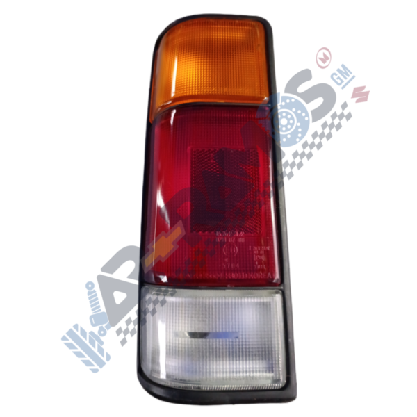 Vertical car tail light assembly with orange indicator at top, red brake light in middle, and clear reverse light at bottom.