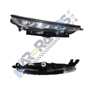 Designer Pair of car headlight assemblies with clear lenses and mounting brackets.