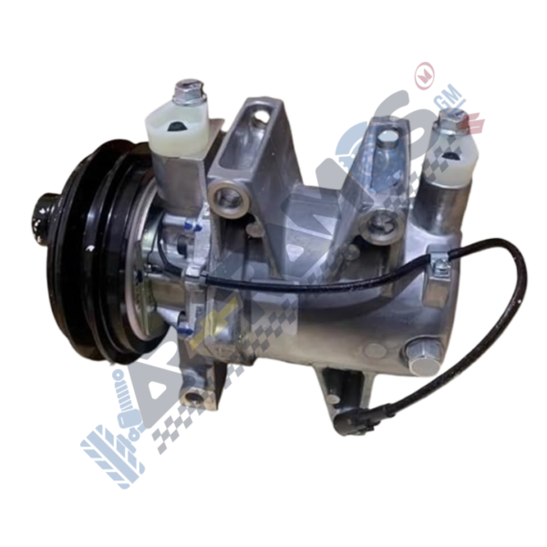 Automotive air conditioning compressor with pulley and mounting bracket