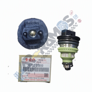 Fuel injector assembly with green collar and Bosch round cap, Suzuki part 15710-60B50.